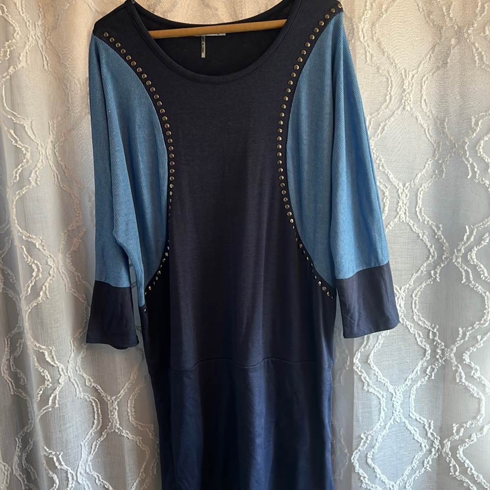 Two tone blue shirt with studded